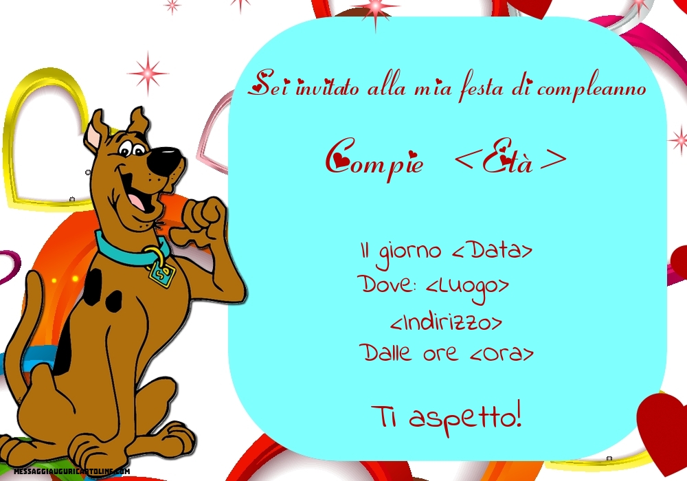 Invito Con Scooby Doo E Sfondo Con Cuori Crea Inviti Personalizzati