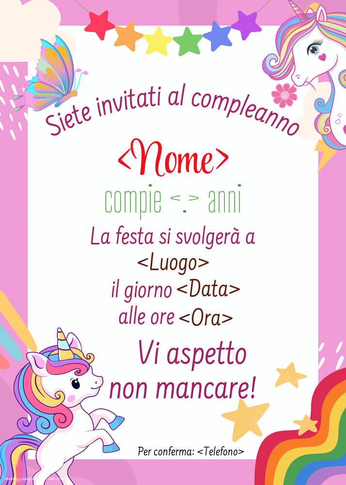 Biglietto Invito Compleanno Unicorni Crea Inviti Personalizzati Di