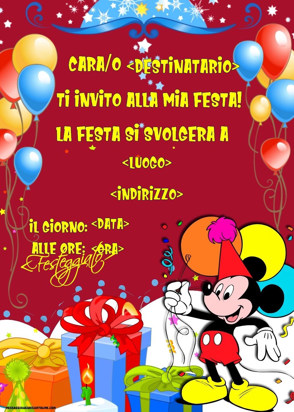 Invito A Una Festa Di Topolino Con Palloncini Colorati E Regali Crea