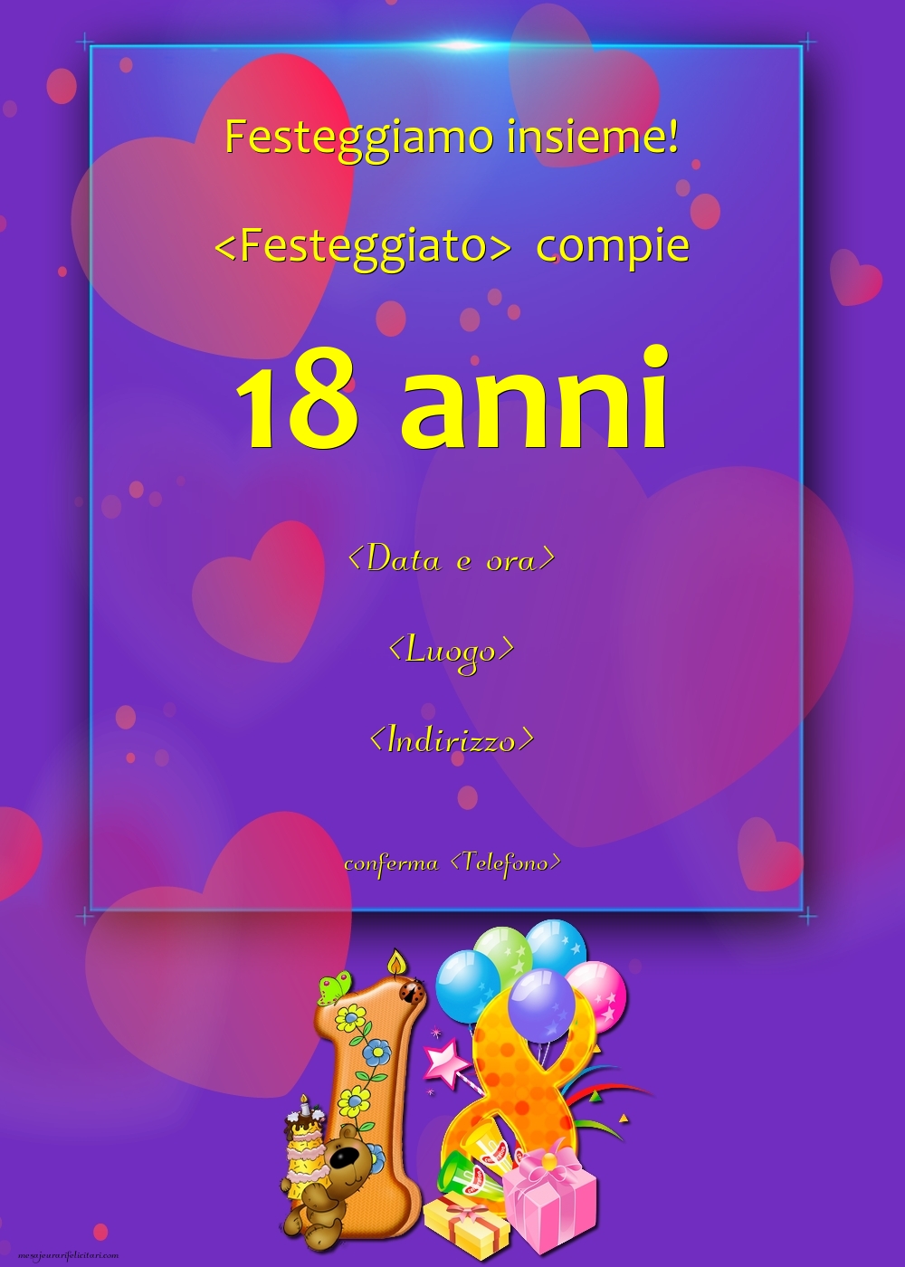 Invito di compleanno 18 anni modello con fiori per le ragazze, Crea inviti  personalizzati 18 anni