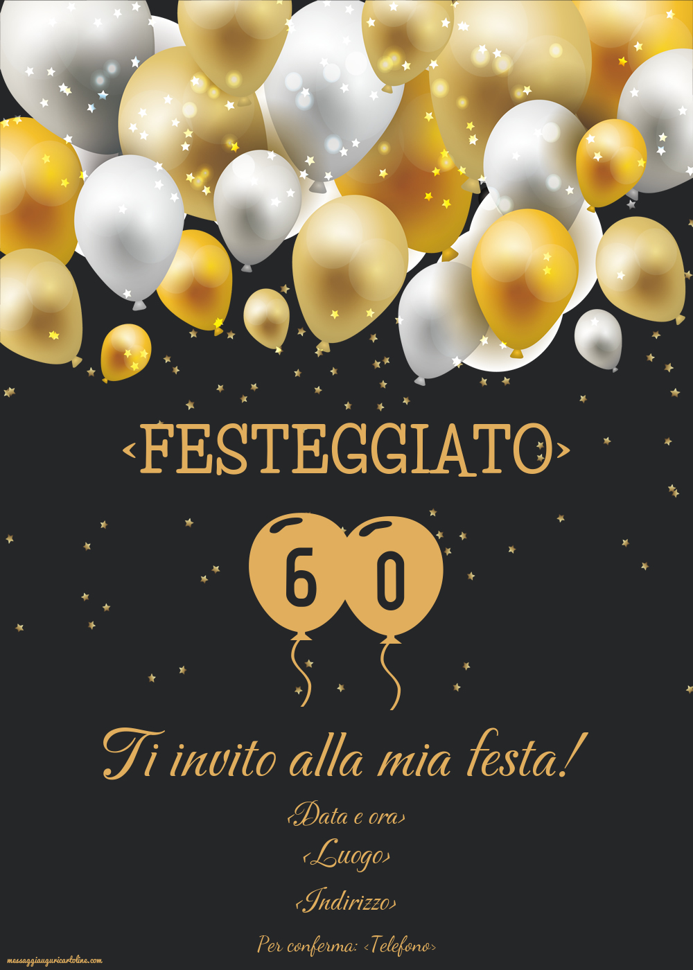 Invito Modificabile Online Per 60 Anni Modello Gold Party | Crea Inviti ...