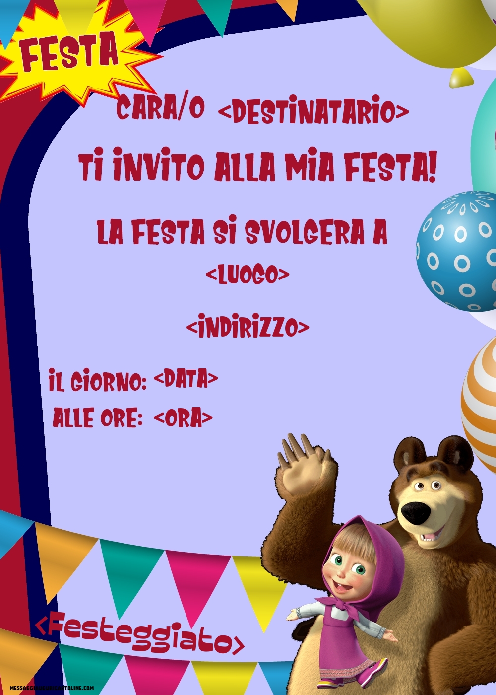 Facciamo festa insieme: Masha e Orso - Invito di compleanno da