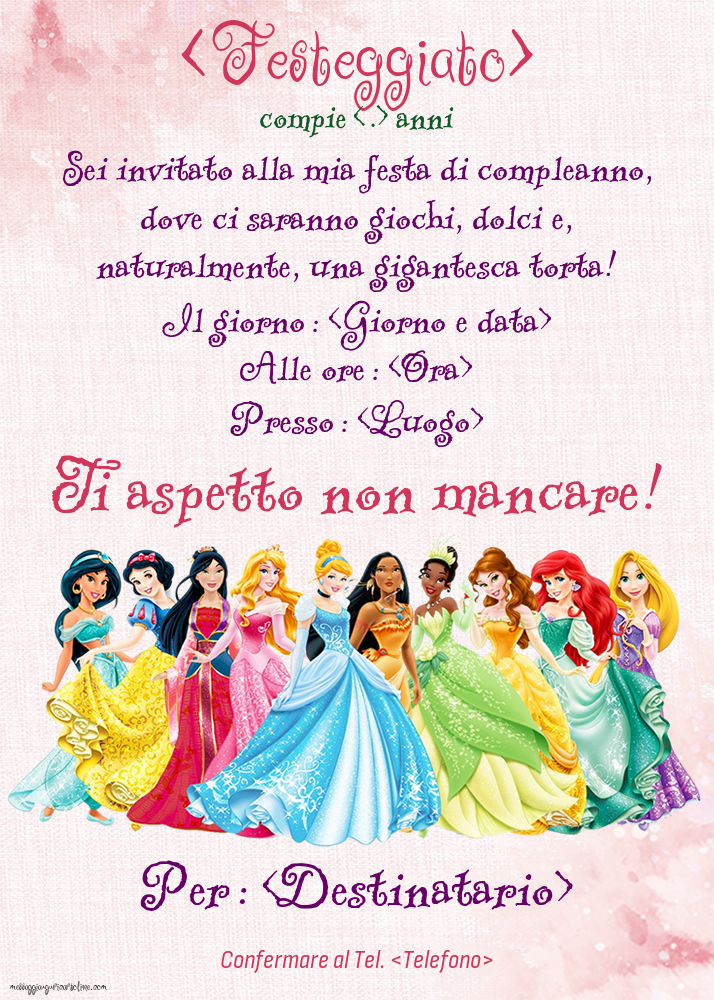 Invito con 10 principesse Disney per ragazze | Crea inviti personalizzati di compleanno per bambini