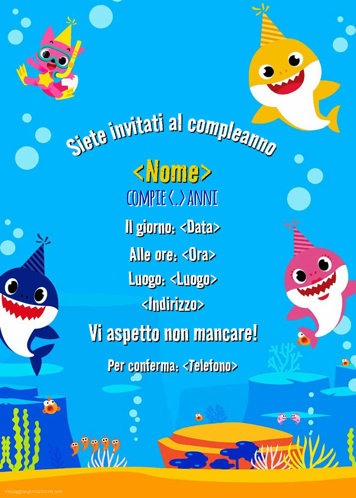 Invito tema Baby Shark | Crea inviti personalizzati di compleanno per bambini