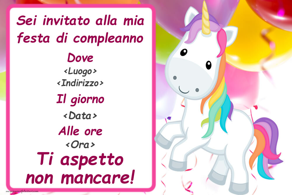 Invito Alla Festa Con Unicorno | Crea Inviti Personalizzati Di ...