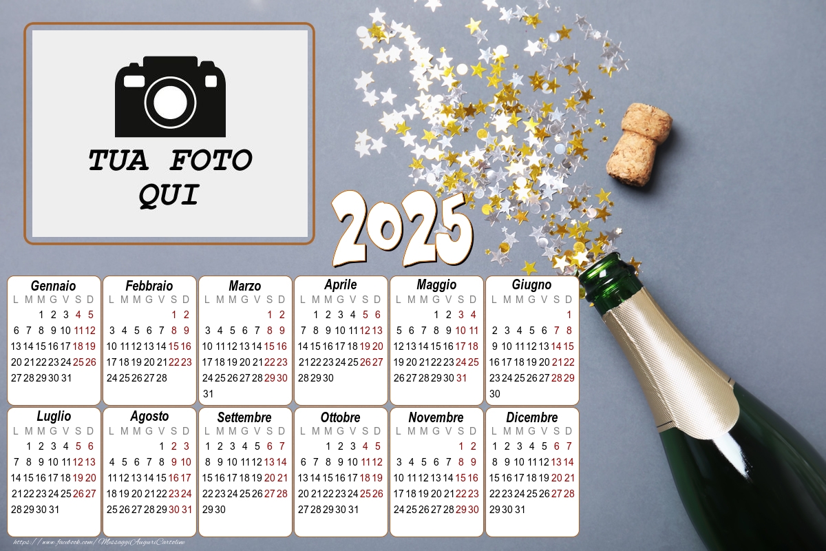 Calendario 2025 con foto Bottiglia Champagne spara coriandoli