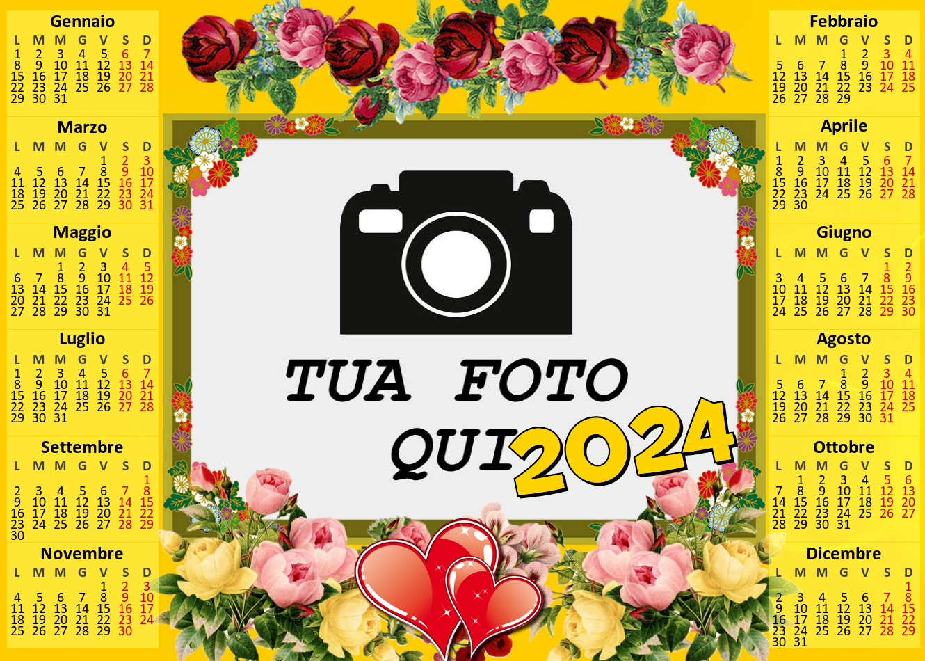 Calendario 2024 Con Foto - Rose E Cuori - Modello 0035 | Calendari ...